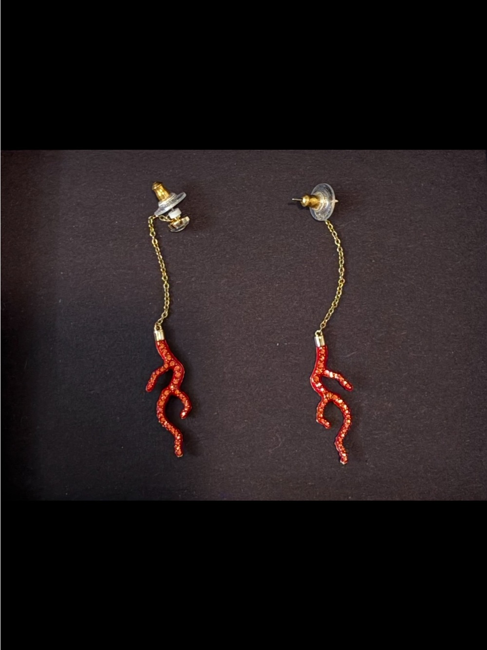 Swarovski Gold Chain Red Coral Drop Earrings